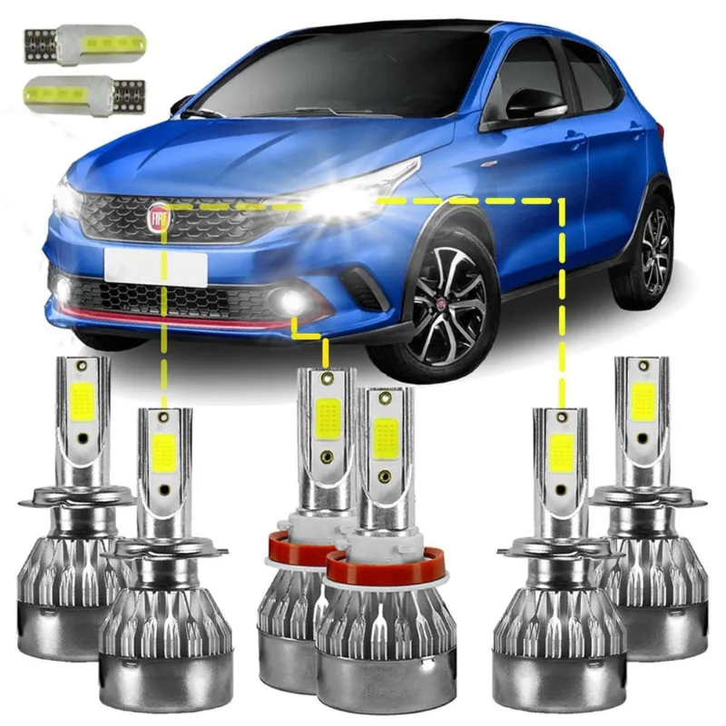 Kit Ultra Led Completo Fiat Argo 2017 A 2023 20000Lm 6500K