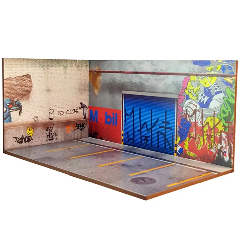 Cenário Expositor para Diorama ESTACIONAMENTO Padrão Hot Whells Escala 1:64 - MDF Pintado. O produto vai desmontado, precisa ser colado.