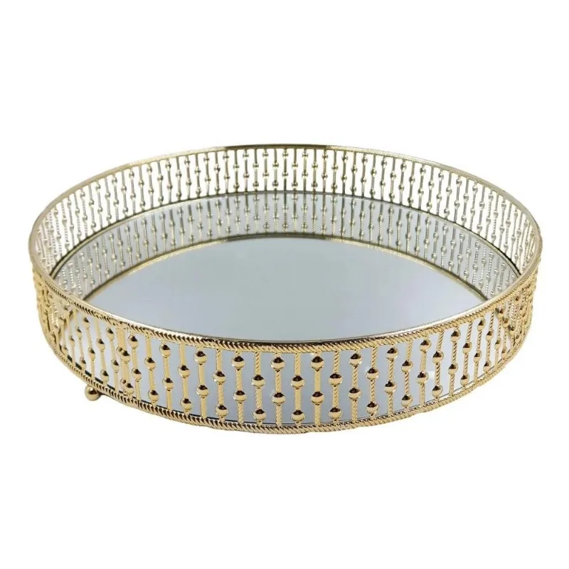 Bandeja Decorativa Redonda Dcarte 30x30cm Metal E Vidro DV81607 (MP)