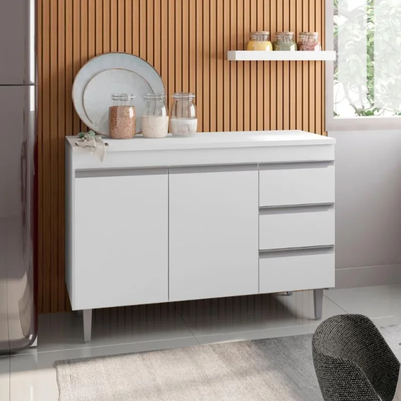 Balcao De Cozinha Florida 2pt 1,20m Branco - Casah - Móveis