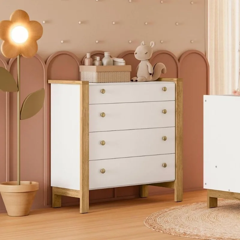 Cômoda Infantil Charlotte 4 Gavetas MDF-MDP Puxador Metalizado Branco Mais de Casa - OUTRAS - Móveis