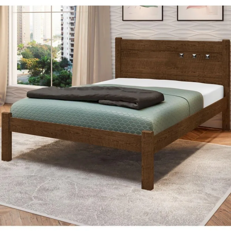 Cama Casal com Cabeceira Sigma MDF Malbec Marrom Framar - Framar - Móveis