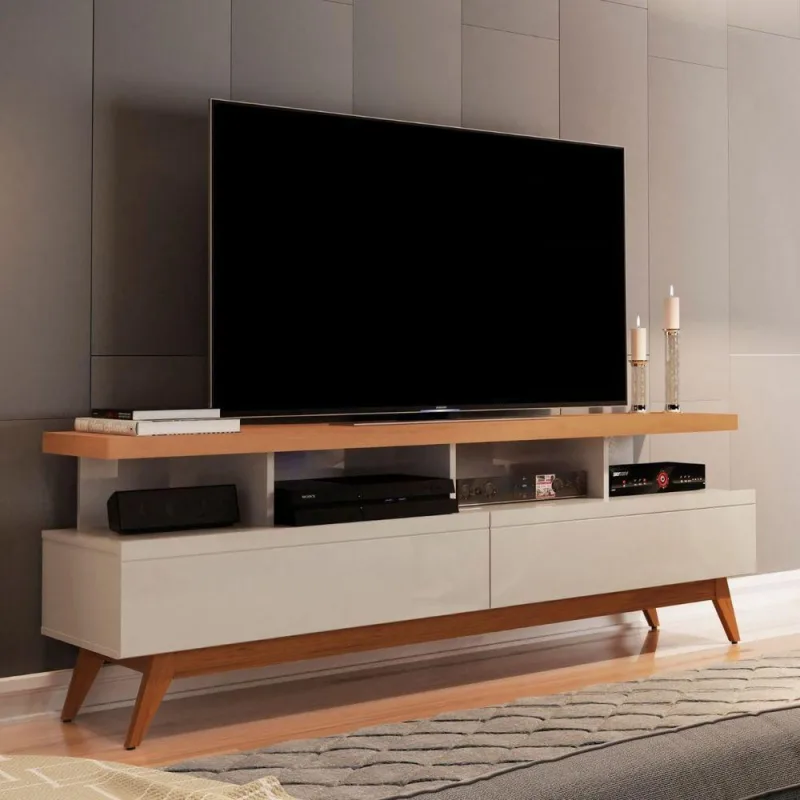 Rack para TV Rack Lume 55 Polegadas 160CM MDF-MDP com Gavetas Off White Nature Germai Móveis - Germai Móveis - Agro