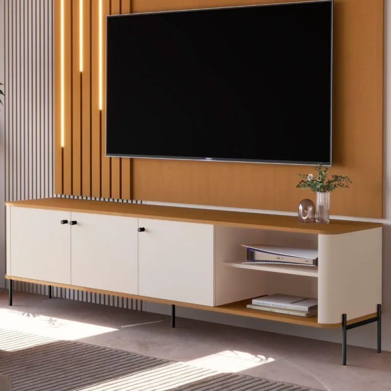 Rack para TV Rack Aurélia para Tv 70 Polegadas 183CM MDF Off White Bechara Móveis - OUTRAS - Agro