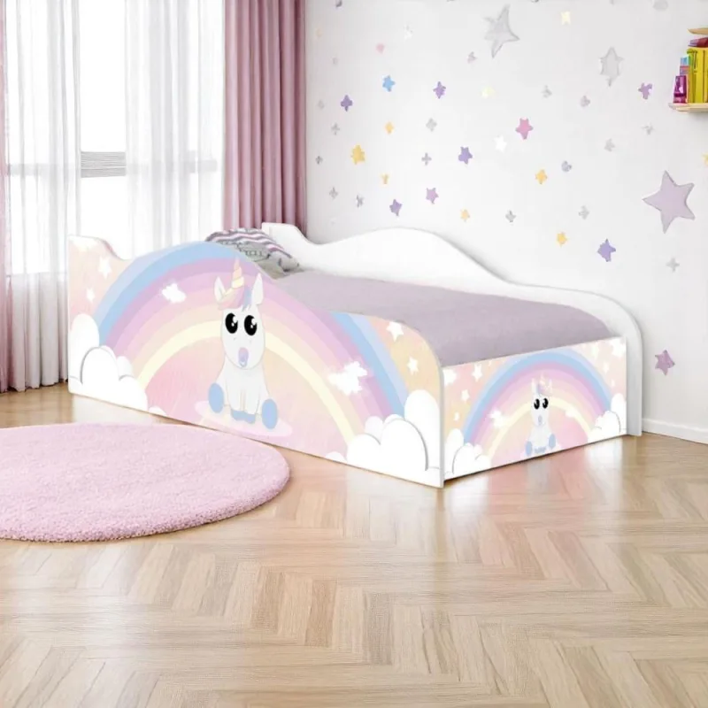 Cama Solteiro Infantil Unicórnio Bebê com Grade MDF Rosa Casah - Casah - Cama, Mesa E Banho