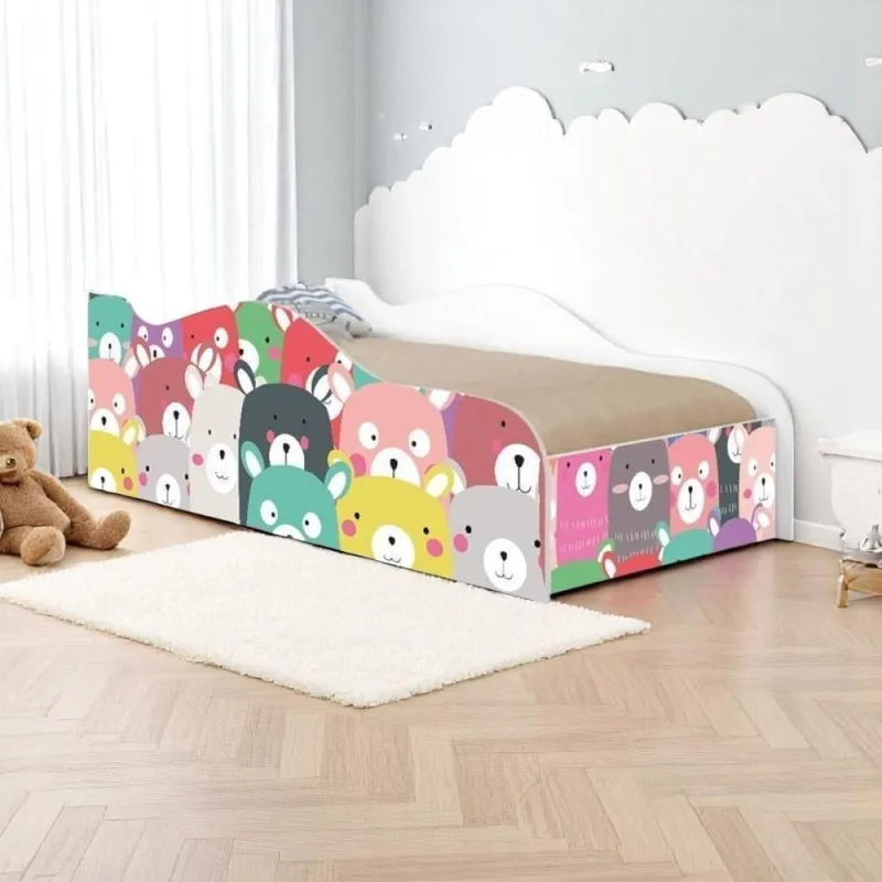 Mini Cama Infantil Ursinhos Coloridos MDF Branco Casah Solteiro - Casah - Agro