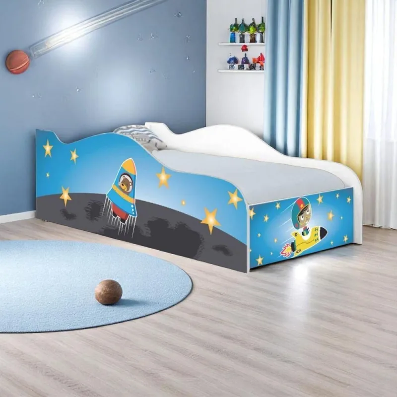 Cama Infantil Astronauta e Foguete com Grade MDF Branco Casah - Casah