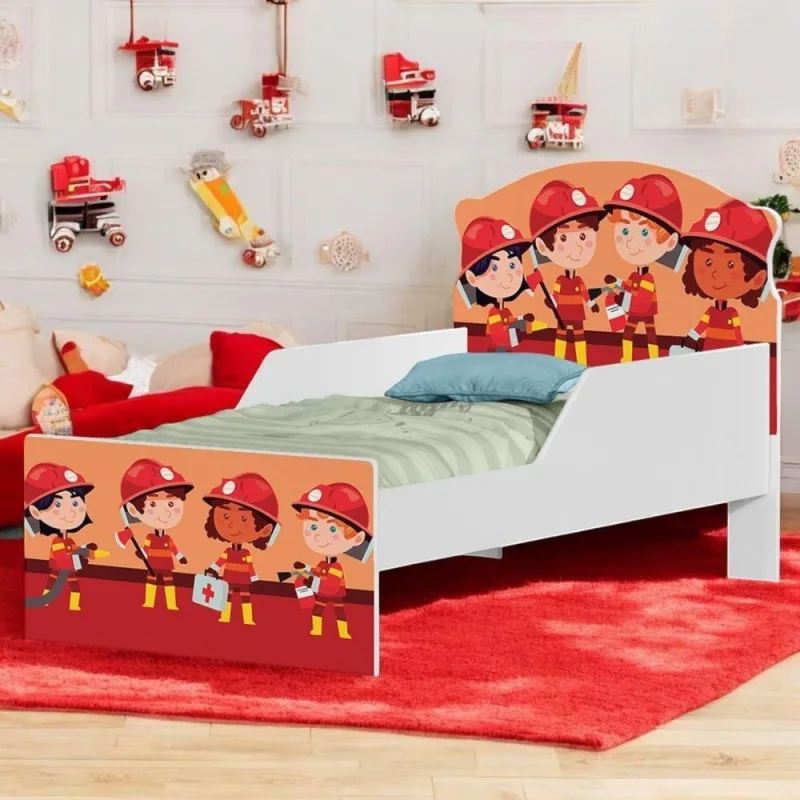 Cama Infantil Bombeiros Quartel MDF Branco com Grade de Proteção Cambel Móveis - Cambel Moveis - Móveis
