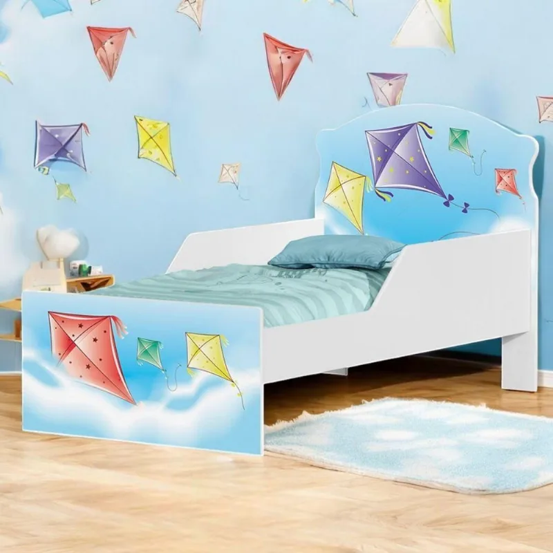 Cama Infantil Pipa com Colchão Mini Cama MDF Branco com Adesivos Vinil Cambel Móveis