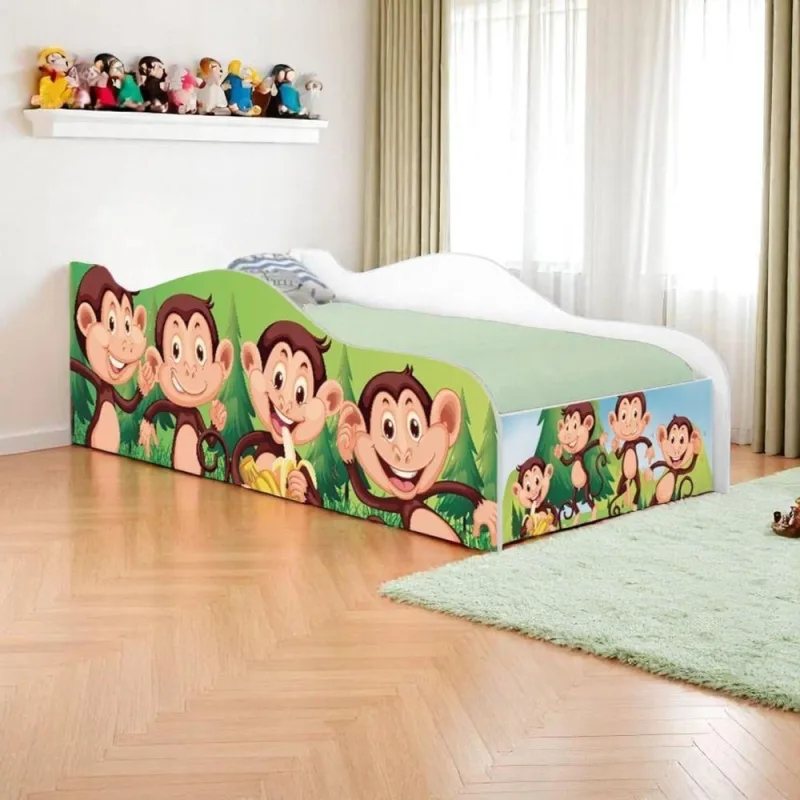 Mini Cama Infantil Macacos com Grade de Proteção MDF Branco Casah - Casah - Agro