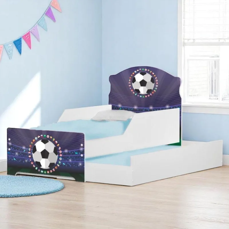Bicama Infantil Futebol Bandeiras com Colchões MDF Branco com Cama Auxiliar Cambel Móveis - Cambel Moveis - Móveis
