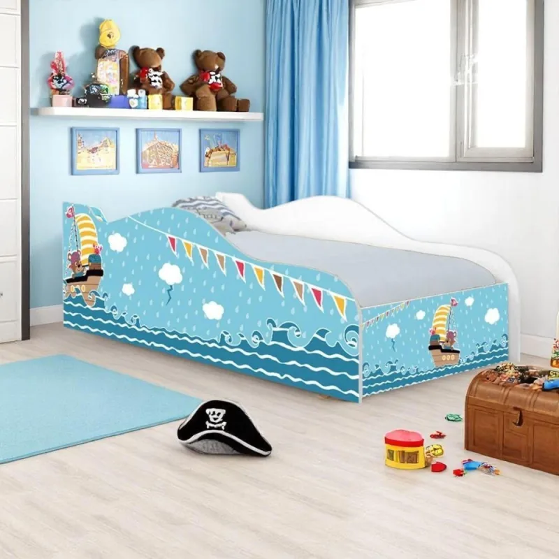 Cama Solteiro Infantil Ursinhos Pirata MDF Branco com Colchão Casah - Casah