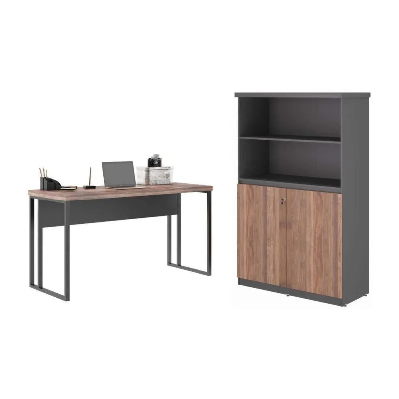 Mesa com Estante Mesa 1,20 com Brasil sem Gavetas MDP BP 120CM Noce Preto Casah - Casah