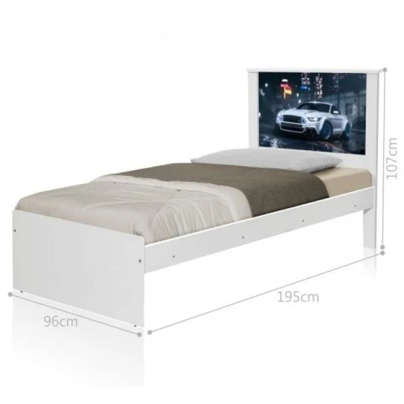 Cama Solteiro Vila do Horizonte Carro com Cabeceira MDF-MDP Branco Casah - Casah