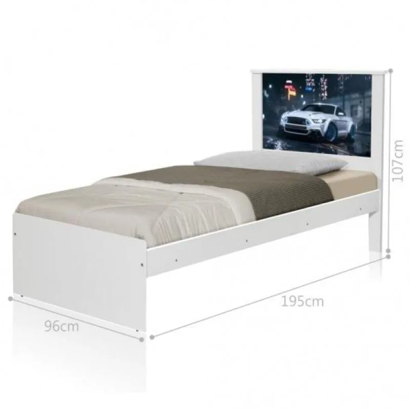 Cama Solteiro com Colchão Carro Branco Potente MDF-MDP Casah - Casah - Colchões