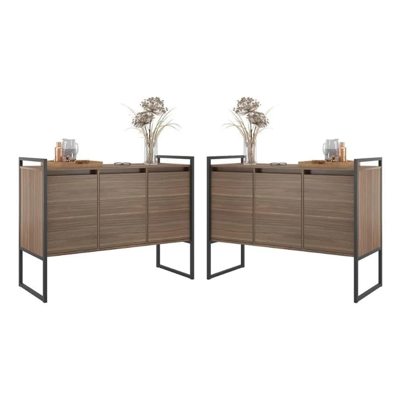 Buffet Vale Verona 3 Portas 1 Prateleira MDF 120CM Affara Marrom Plata Móveis