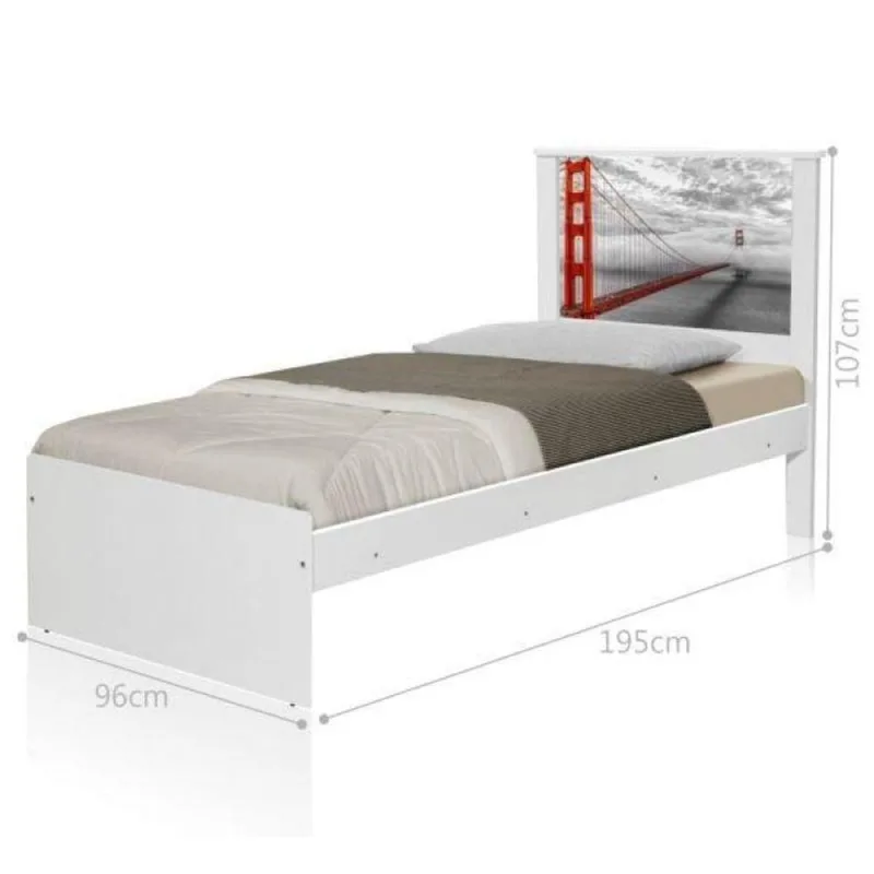 Cama Solteiro com Cabeceira Villa Monte Claro MDF-MDP Branco Casah - Casah - Móveis