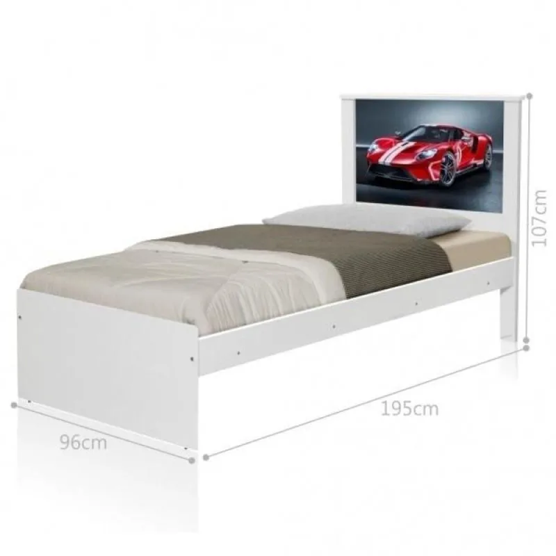 Cama Solteiro Carro Sport Vermelho com Cabeceira MDF-MDP Branco Casah - Casah - Móveis
