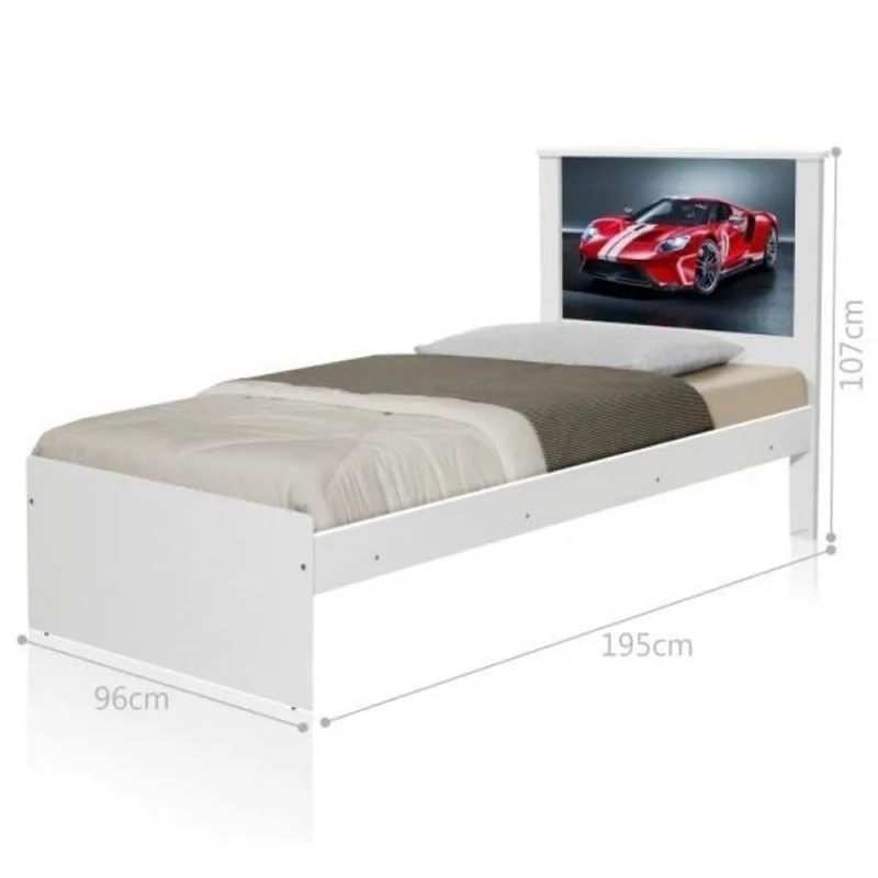 Cama Solteiro Carro Sport Vermelho com Colchão MDF-MDP Branco Casah
