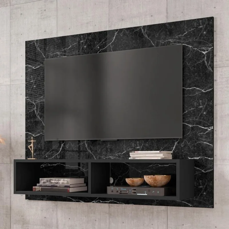 Painel para TV Tokyo Nero Marmorizado 43 108CM MDP com Nichos OFT Móveis - OUTRAS
