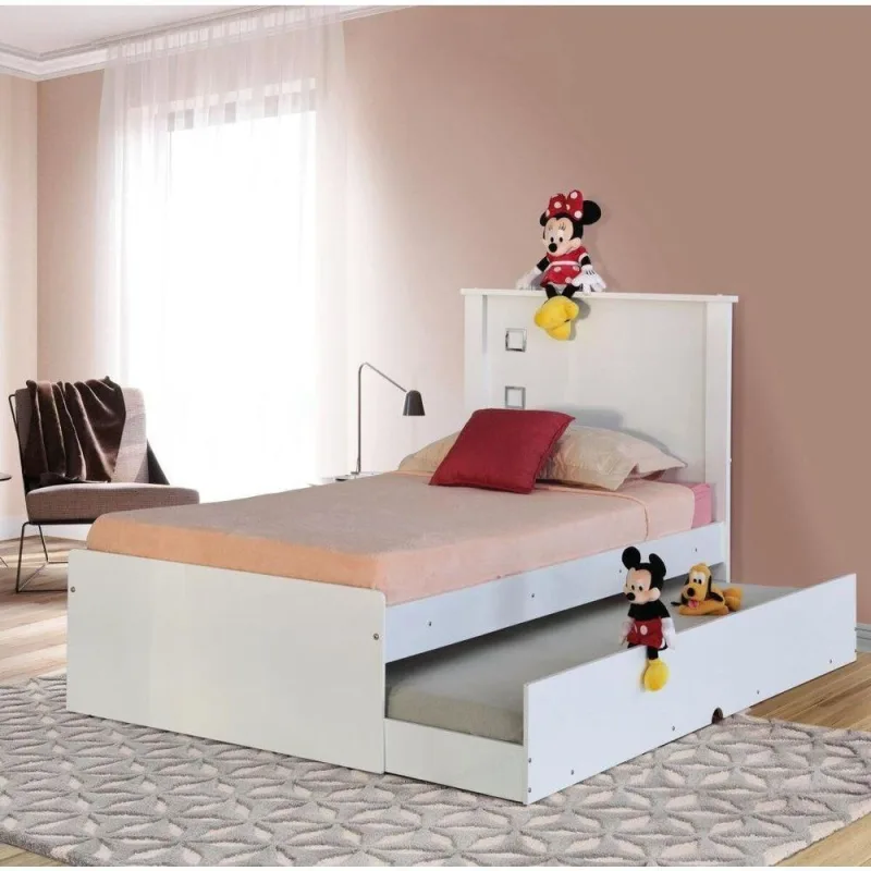 Cama Solteiro com Cabeceira Mabel em MDF MDP Branco Tebarrot Móveis - OUTRAS