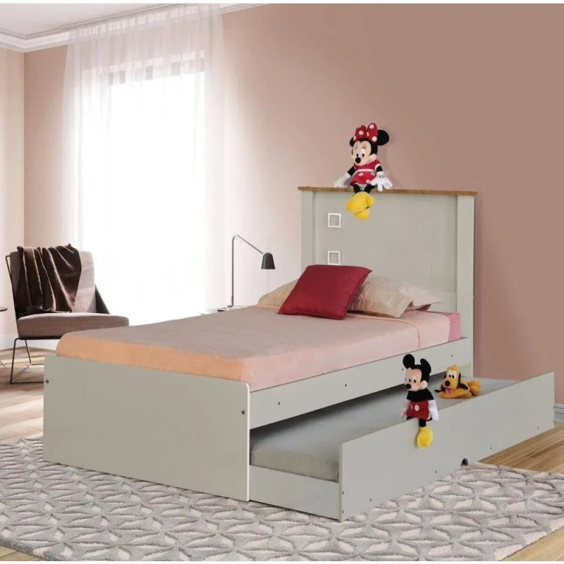 Cama Solteiro Bianca com Auxiliar MDF MDP Off White Tebarrot Móveis - OUTRAS - Cama, Mesa E Banho