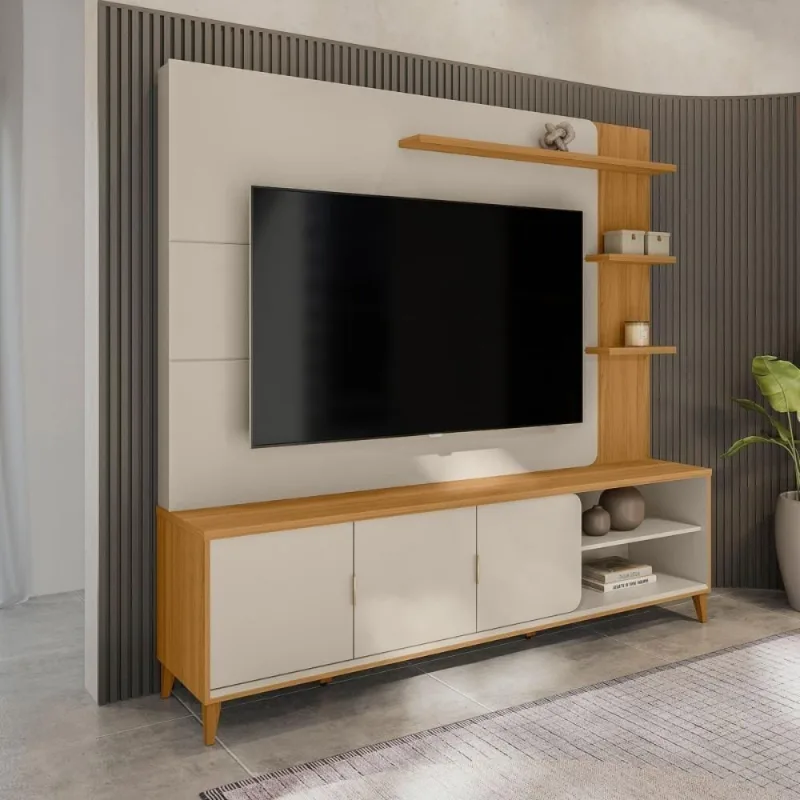 Painel Home Tv Napoli 200CM MDP-MDF Portas de Correr Off White Casah - Casah - Agro