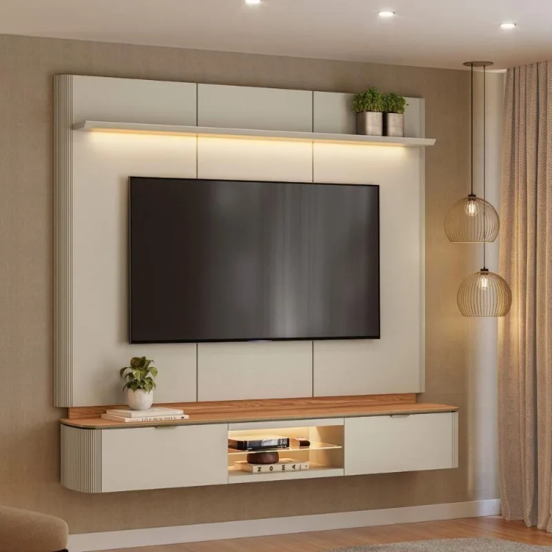 Painel Home Tv Ferrara 180CM MDP-MDF Canela Off White Fosco Casah - Casah - Agro