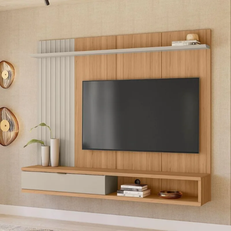 Painel Home para TV Sintra 75" 179CM MDF-MDP com Nicho Jequitibá e Off White Mais de Casa - OUTRAS - Agro