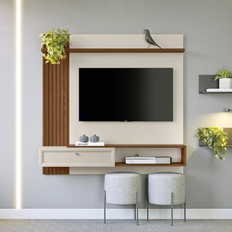 Painel Home para TV Alvorada 55" 133CM MDF-MDP Nicho Amadeirado Mais de Casa - OUTRAS - Agro