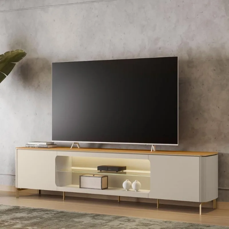 Rack Tv com Painel Santorini 70" 239CM MDF-MDP Off White Mais de Casa - OUTRAS - Agro