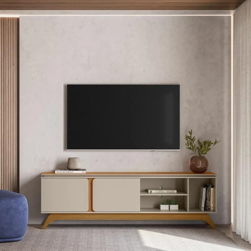 Rack Tv com Painel Istambul 70" 200CM MDF-MDP Off White Mais de Casa - OUTRAS - Agro