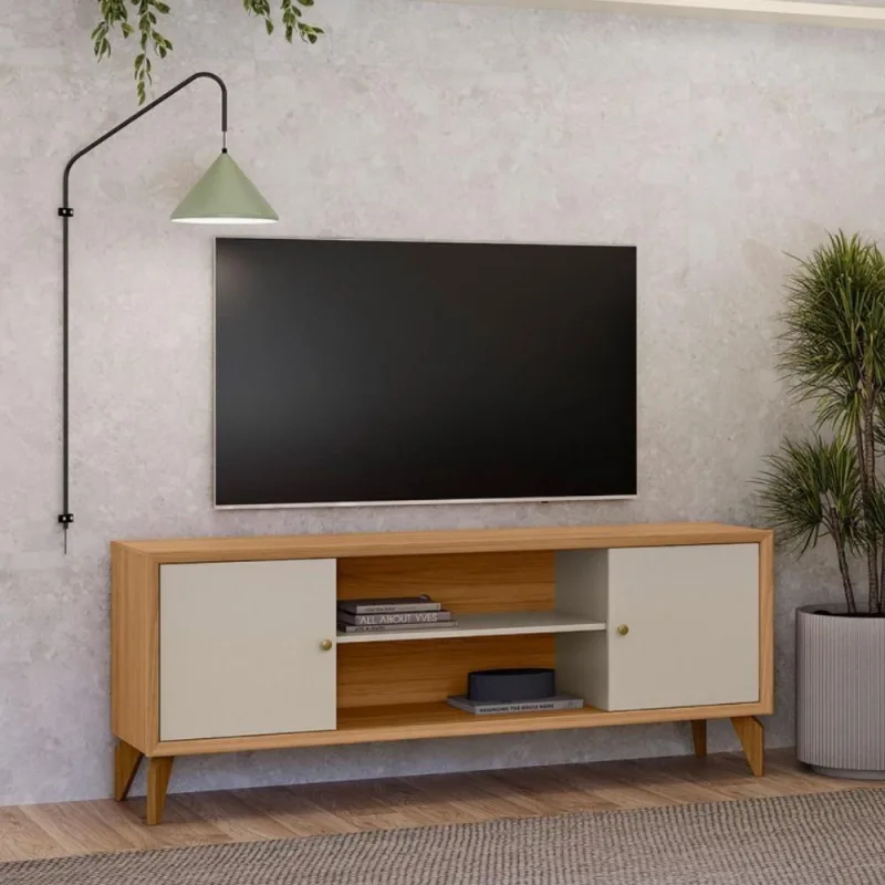 Rack Tv Porto 160CM MDF MDP com Nicho Off White Mais de Casa - OUTRAS