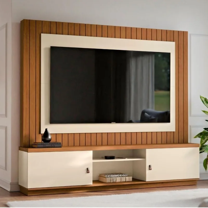 Painel para TV Santos 75" 201CM MDF-MDP Off White Canela Mais de Casa - OUTRAS - Agro