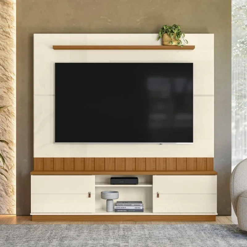 Painel para TV Florianopolis 75" 175CM MDF-MDP Off White Amendoa Mais de Casa - OUTRAS - Agro