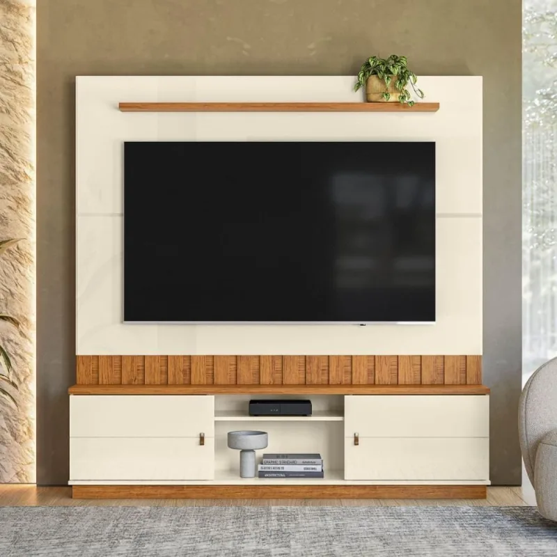 Painel para TV Florianopolis 75" 175CM MDF-MDP Off White e Canela Mais de Casa - OUTRAS - Agro