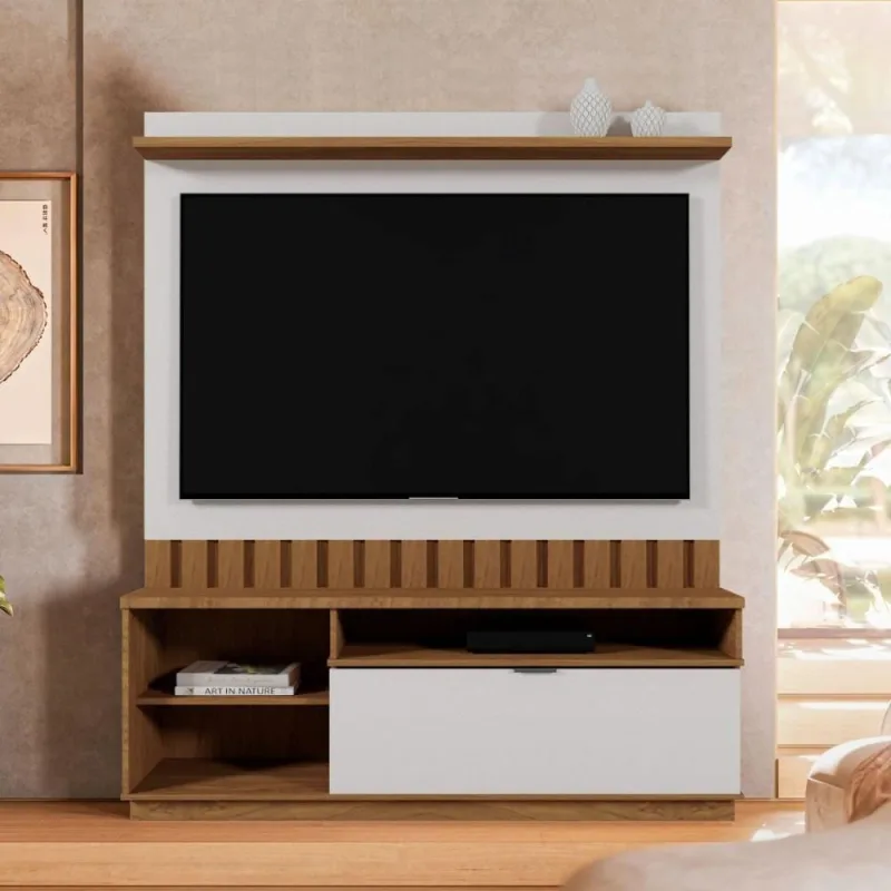 Painel TV Diamantina 75" 150CM MDF MDP Off White Mais de Casa - OUTRAS - Agro