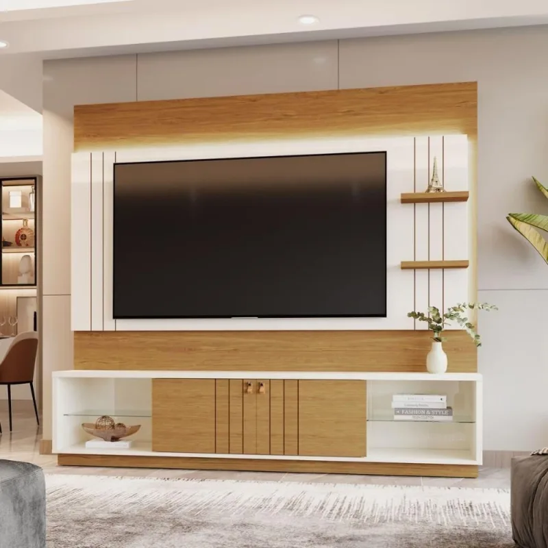 Painel para Sala Home Guaíba 2.0 para TV Até 75" 200CM MDF-MDP Off White Amendoa Casah - Casah - Agro