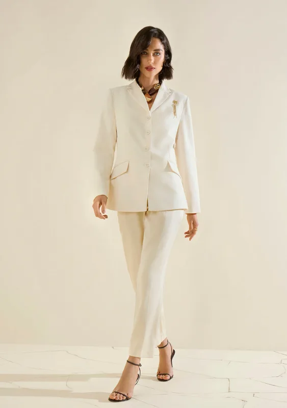 Blazer Morena Rosa Ajustado Manga Longa Padrão Bege - Morena Rosa - Outlet