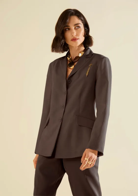 Blazer Morena Rosa Ajustado Manga Longa Padrão Marrom - Morena Rosa - Outlet