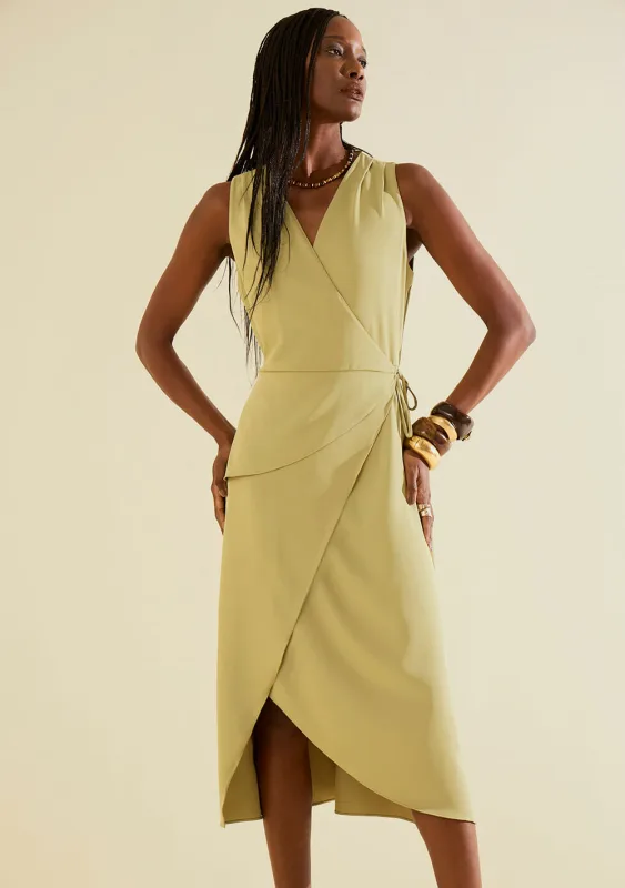 Vestido Morena Rosa Solto Decote Transpassado Sem Manga Midi Verde - Morena Rosa - Outlet
