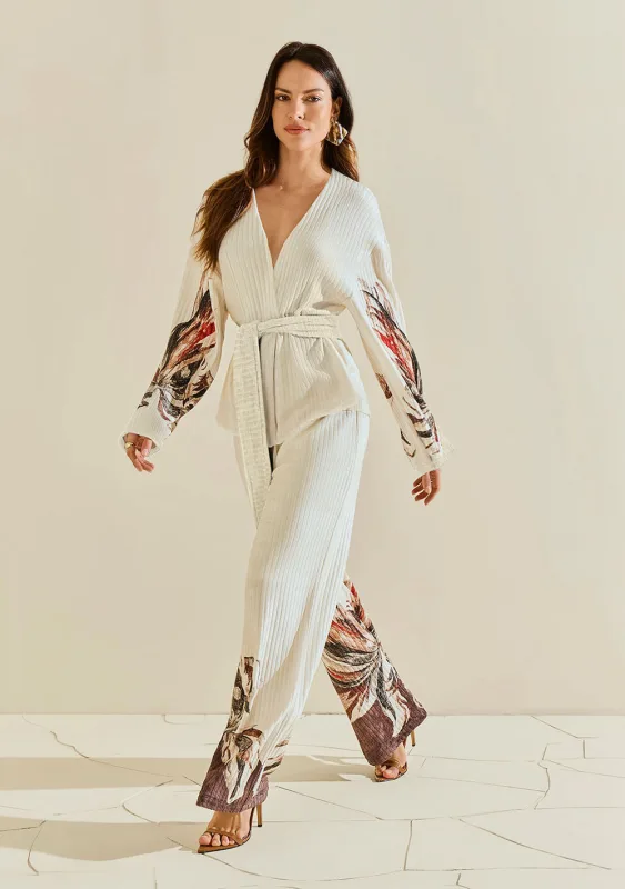 Kimono Morena Rosa Solto Manga Longa Alongado Off White - Morena Rosa