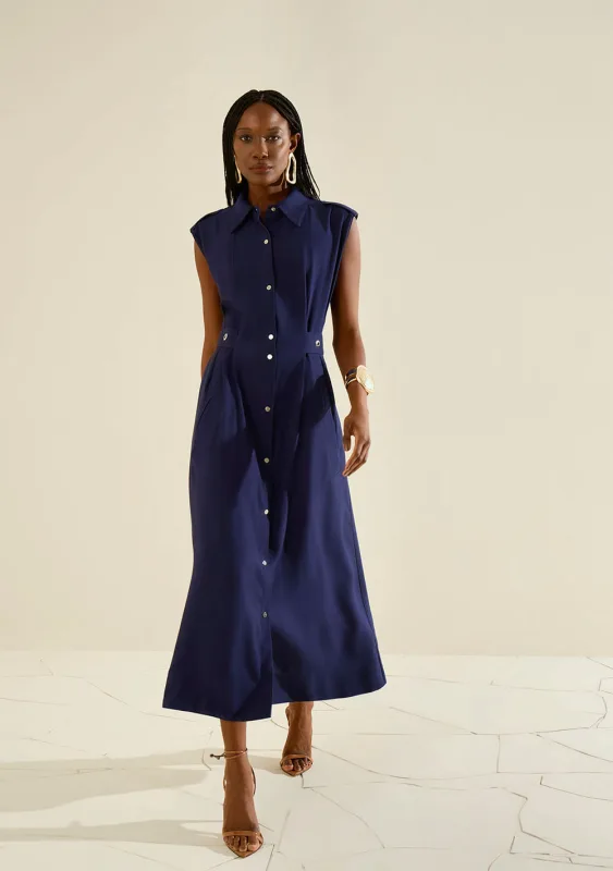 Vestido Morena Rosa Solto Gola Clássica Sem Manga Midi Azul - Morena Rosa - Outlet