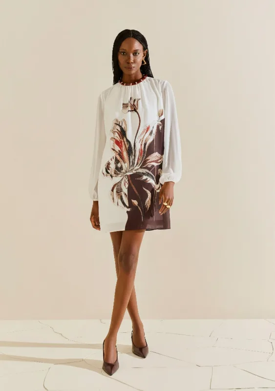 Vestido Morena Rosa Solto Decote Careca Manga Longa Curto Off White - Morena Rosa - Outlet