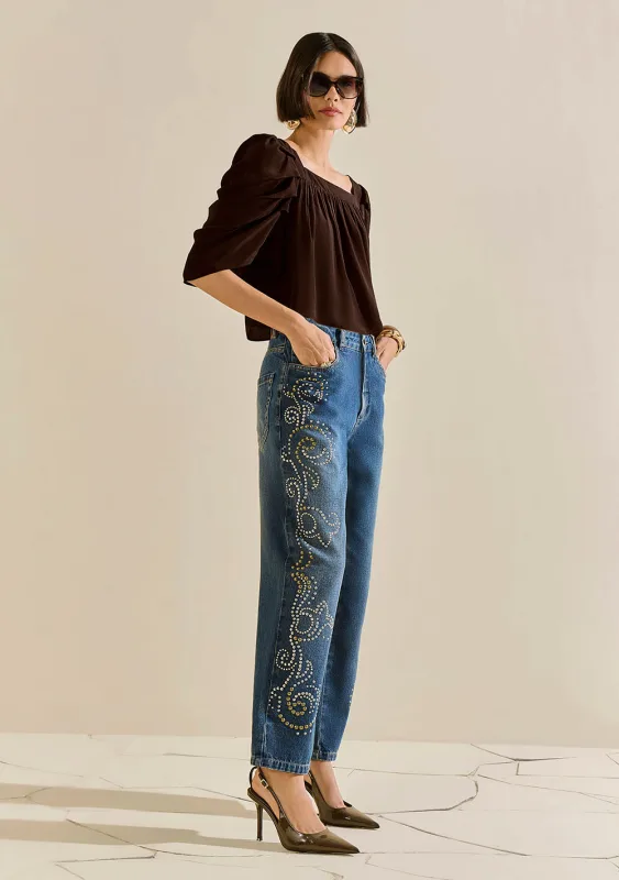 Calça Morena Rosa Reta Alta Azul - Morena Rosa