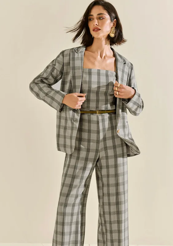 Blazer Morena Rosa Solto Manga Longa Padrão Cinza - Morena Rosa - Outlet