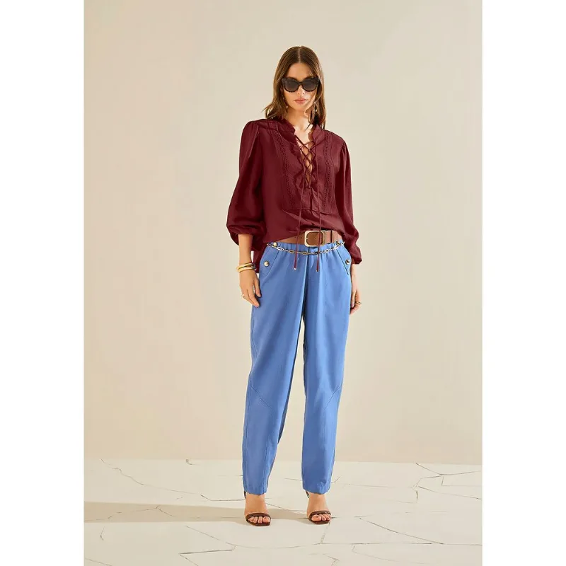 Calça Morena Rosa Cenoura Alta Azul 40