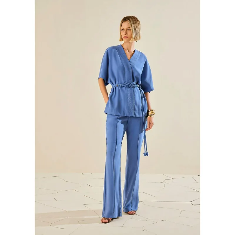 Calça Morena Rosa Reta Alta Azul 42