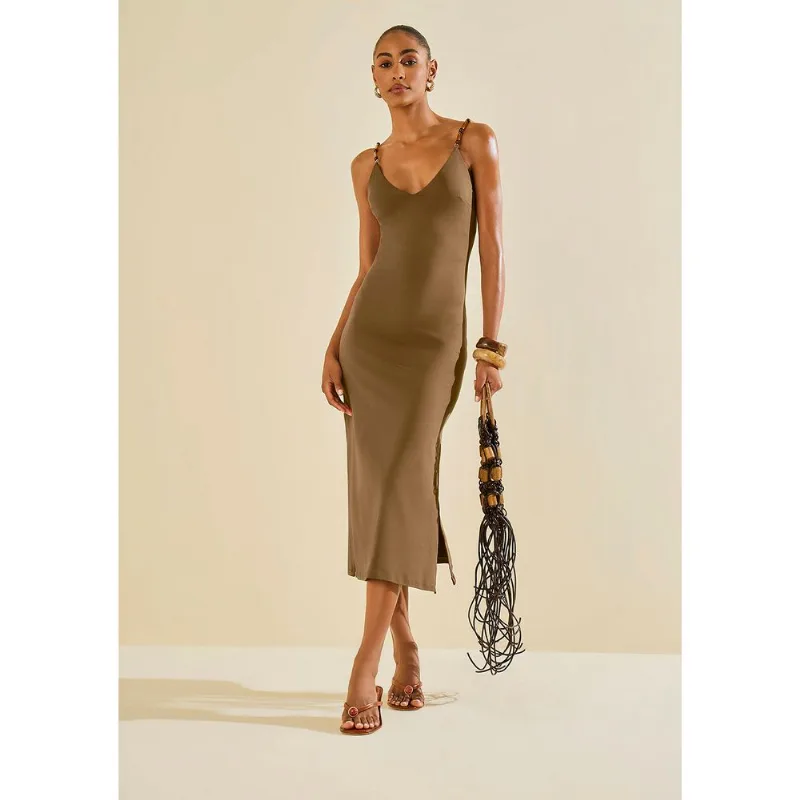 Vestido Midi Oliva Marrom M