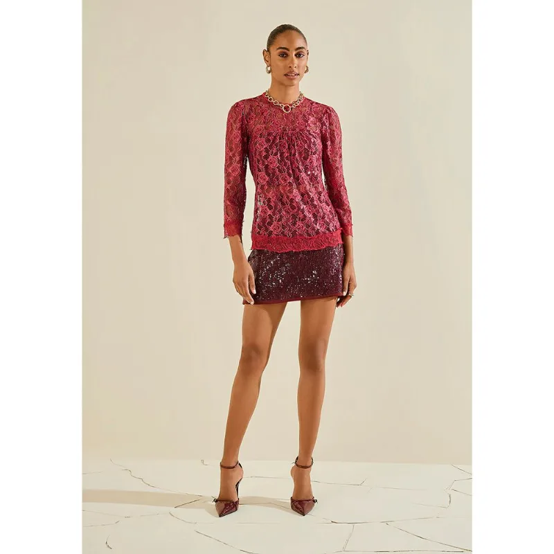 Blusa Morena Rosa Ajustada Decote Careca Manga Curta Padrão Bordo M - Morena Rosa